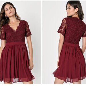 Lulus Burgundy Angel in Disguise Lace Skater Dress Size XL NWT